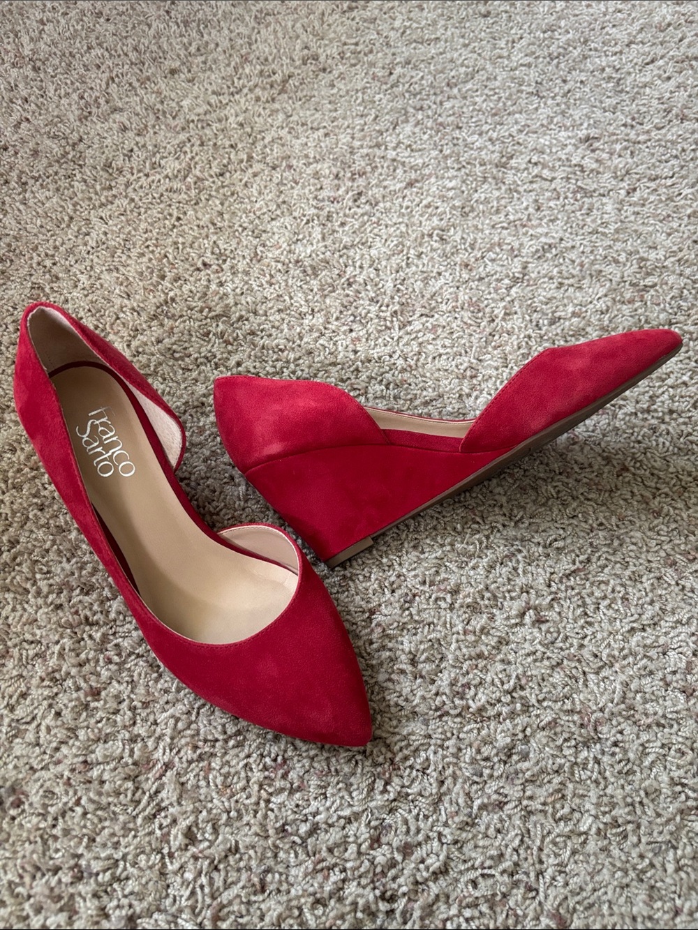 Worn Once Franco Sarto Red Suede Pointed D'Orsay Wedge Shoes